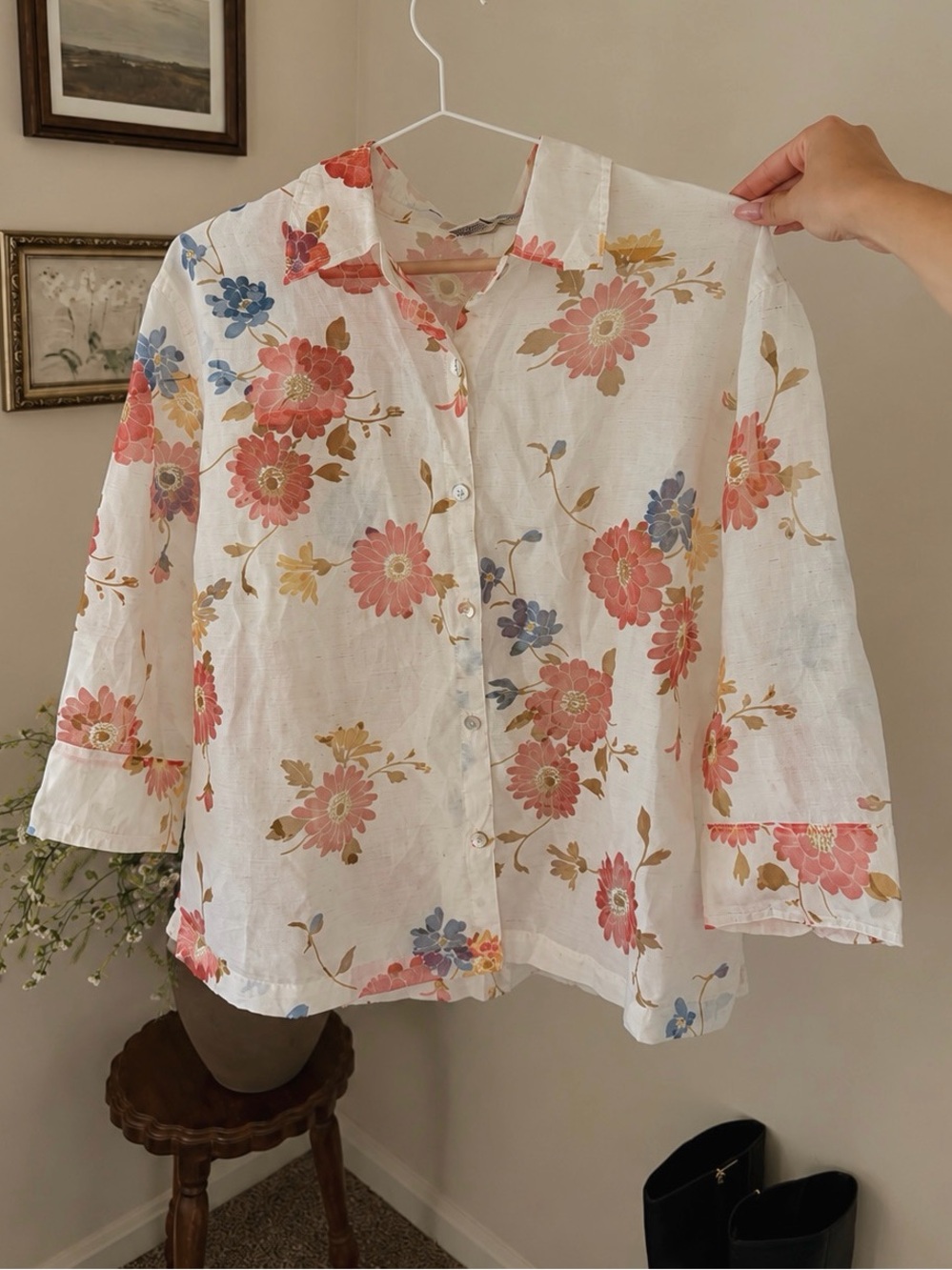 Vintage 1990s Notations See Through Floral Button Up Shirt